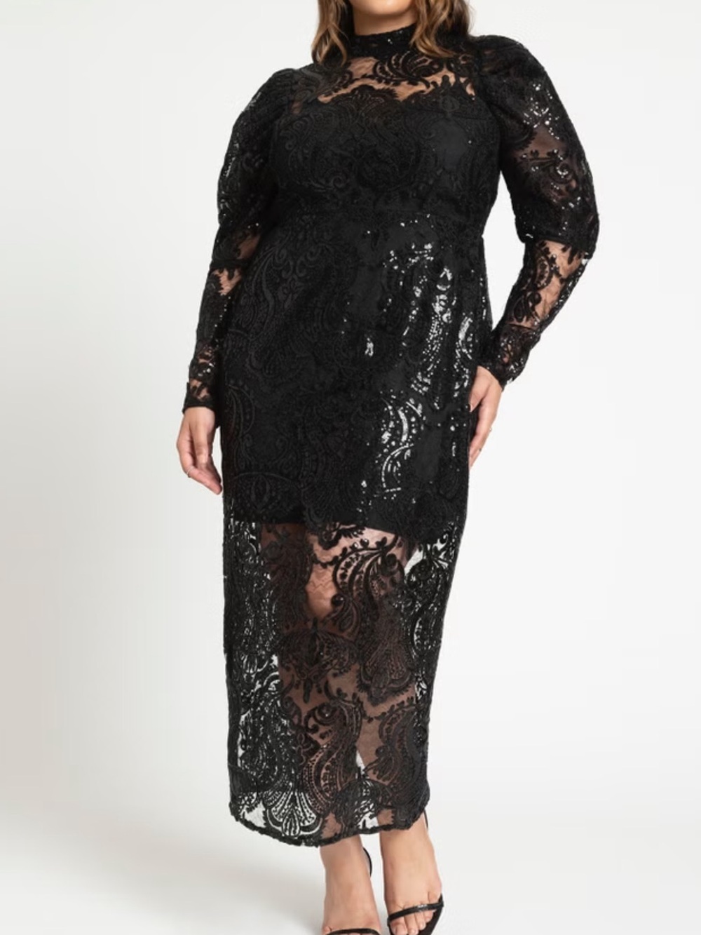 Eloquii Black Sequin Lace Embellished Maxi Dress